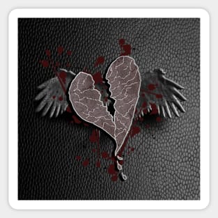 Dark WInged Heart Broken Graphic Art Design Anti-Valentines Day Sticker